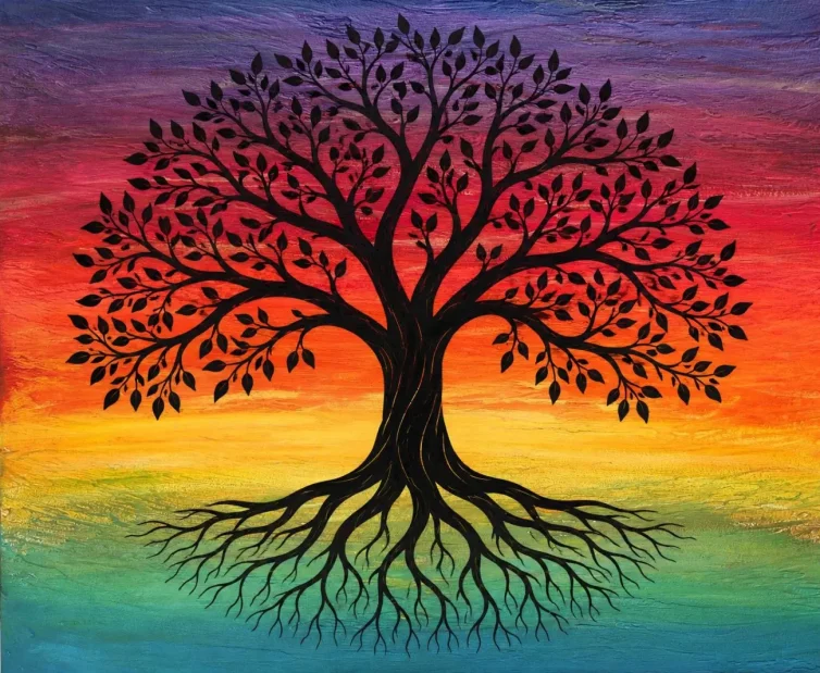 canvas painting of tree on pride background